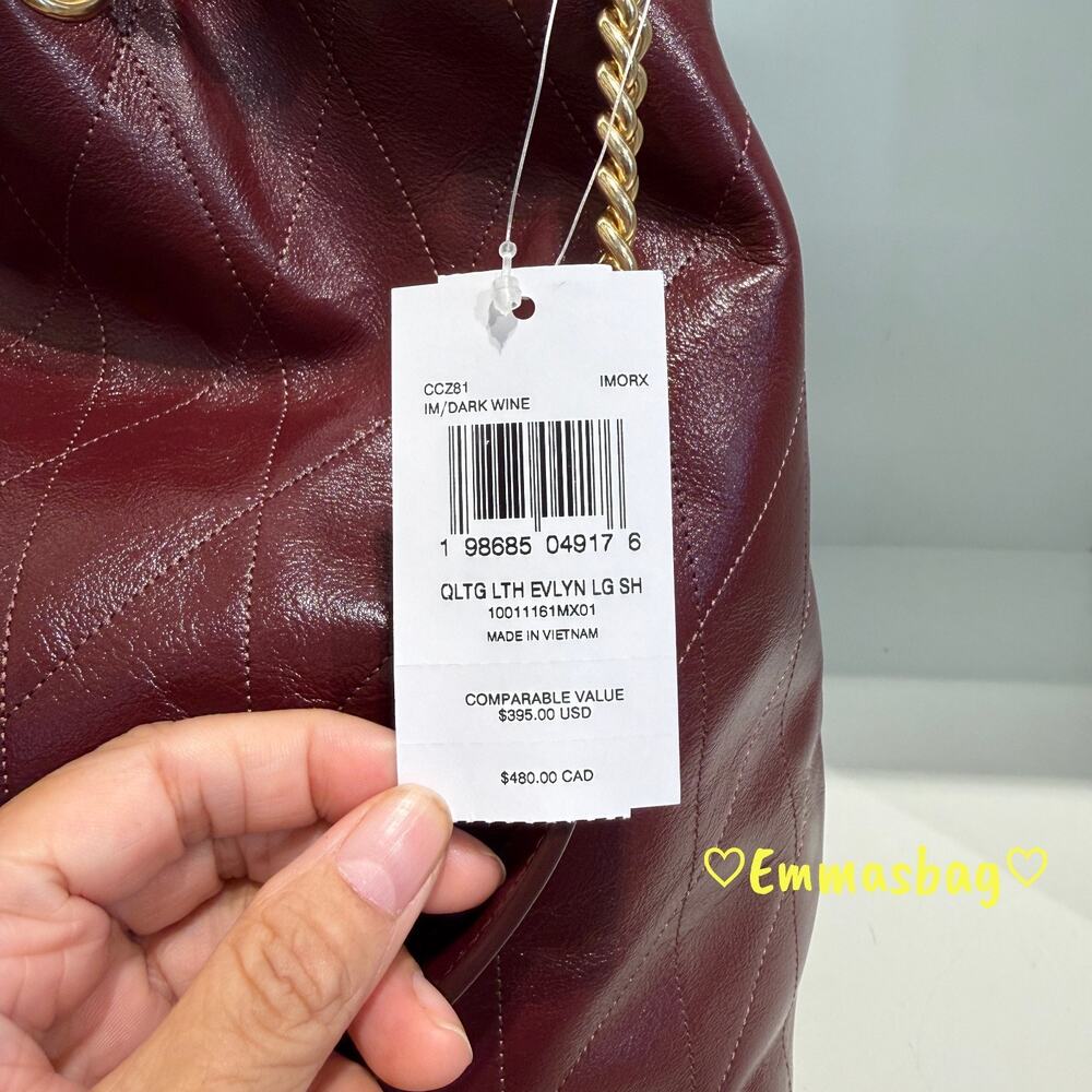 NWT Coach Evelyn Large Shoulder Bag With Quilting Leather CCZ81 Gold/Dark Wine - Picture 4 of 6